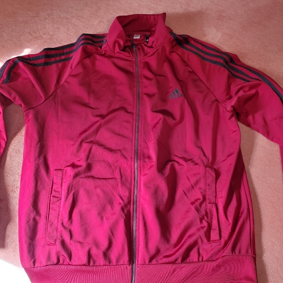 Mens XL Adidas Zip Up Gym Jacket Classic Burgundry Black Striped Athletic Warm - Picture 8 of 8